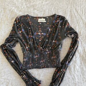 Urban Outfitters Black Floral Smocked Blouse
